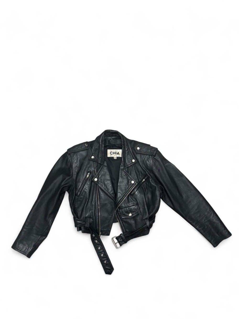 ✨Original Vintage Chia Black leather jacket with belt✨